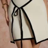Contrast Trim Knit Tie Front Strapless Mini Dress>MICAS New