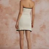 Contrast Trim Knit Tie Front Strapless Mini Dress>MICAS New