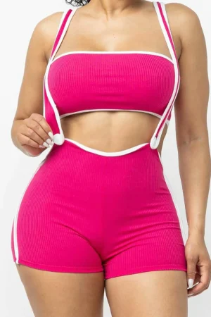 Contrast Trim Ribbed Tube Top And Shorts Set>MICAS Online