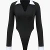 Contrast V-neck Long Sleeve Bodysuit>MICAS Best