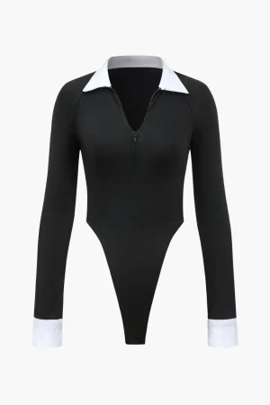Contrast V-neck Long Sleeve Bodysuit>MICAS Best