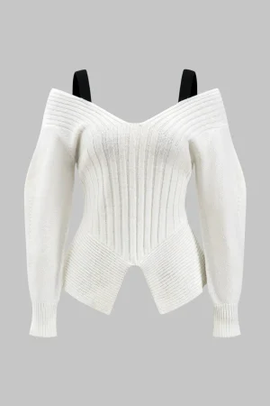 Contrast V-neck Sweater Long-Sleeve Top>MICAS Hot