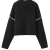 Contrast Whipstitching Turtleneck Long Sleeve Sweater>MICAS Online