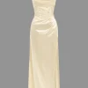 Corset Cowl Neck High Slit Maxi Dress>MICAS Clearance