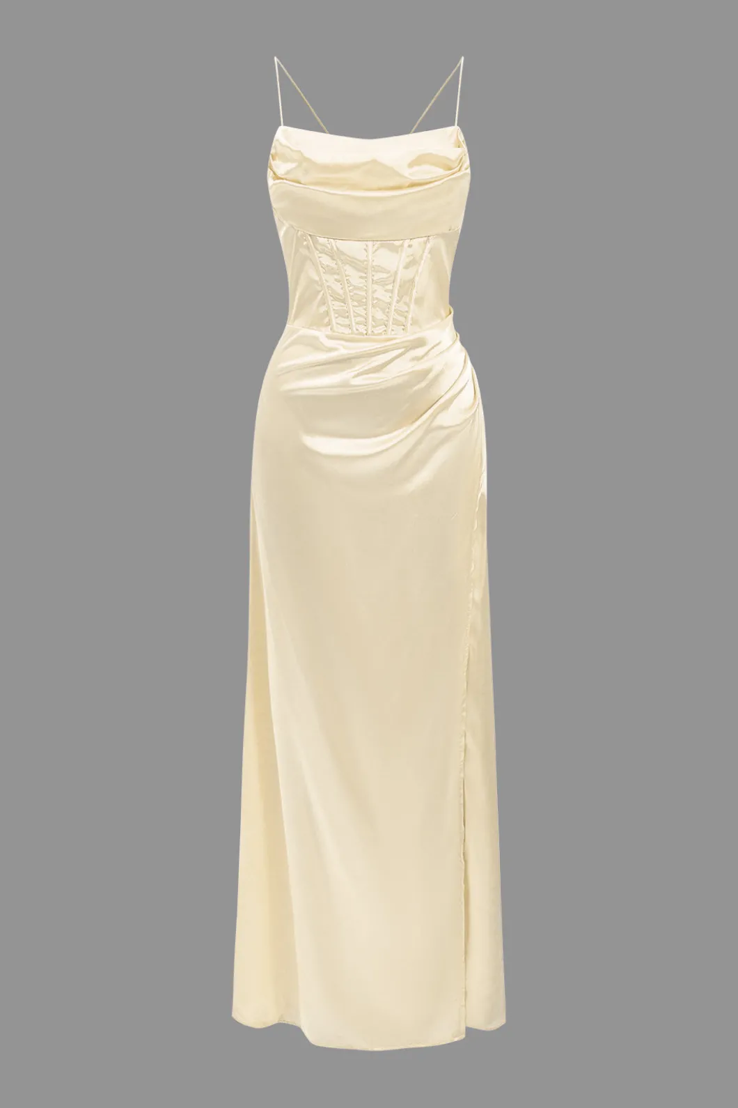 Corset Cowl Neck High Slit Maxi Dress>MICAS Clearance