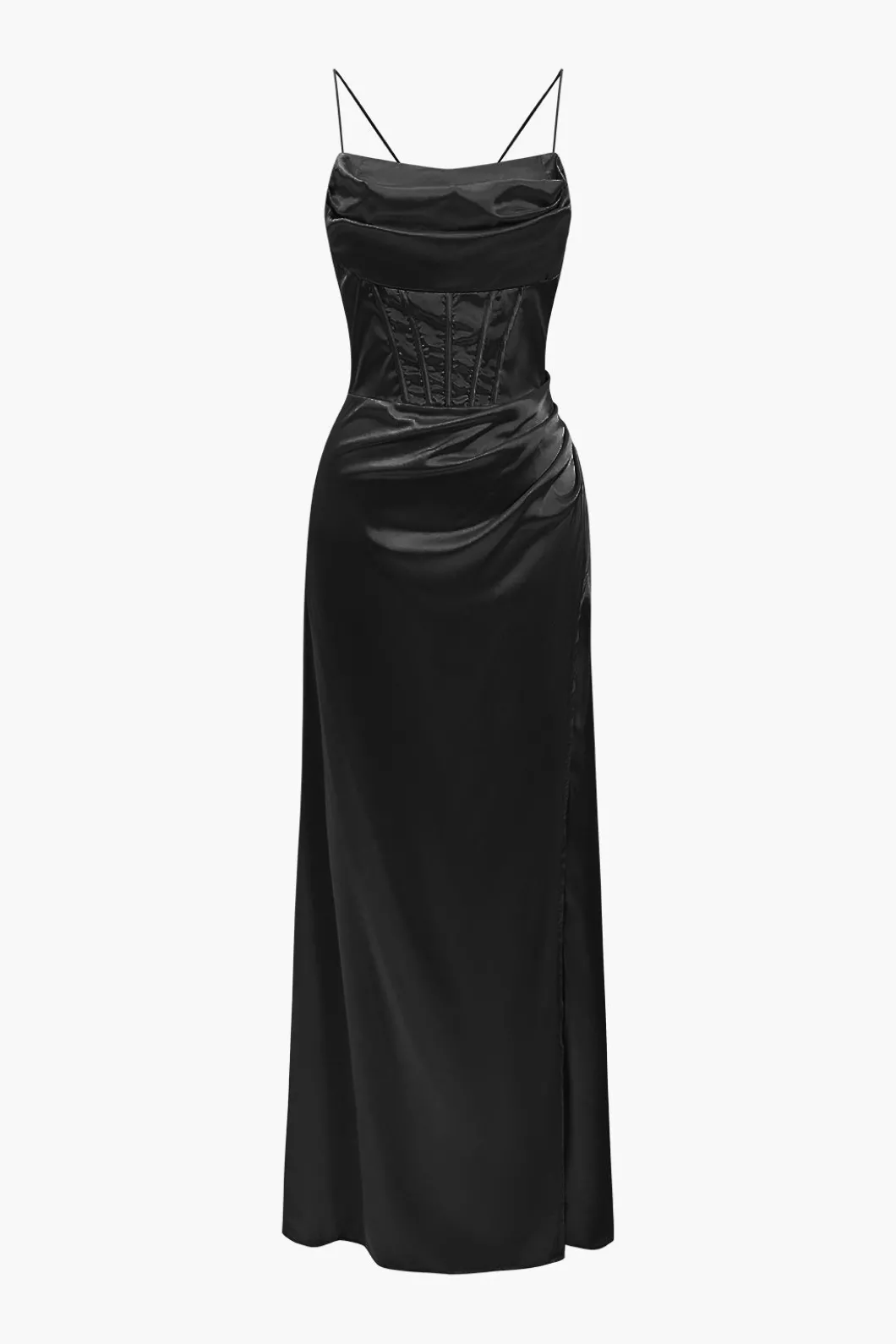 Corset Cowl Neck High Slit Maxi Dress>MICAS Clearance