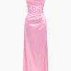 Corset Cowl Neck High Slit Maxi Dress>MICAS Clearance