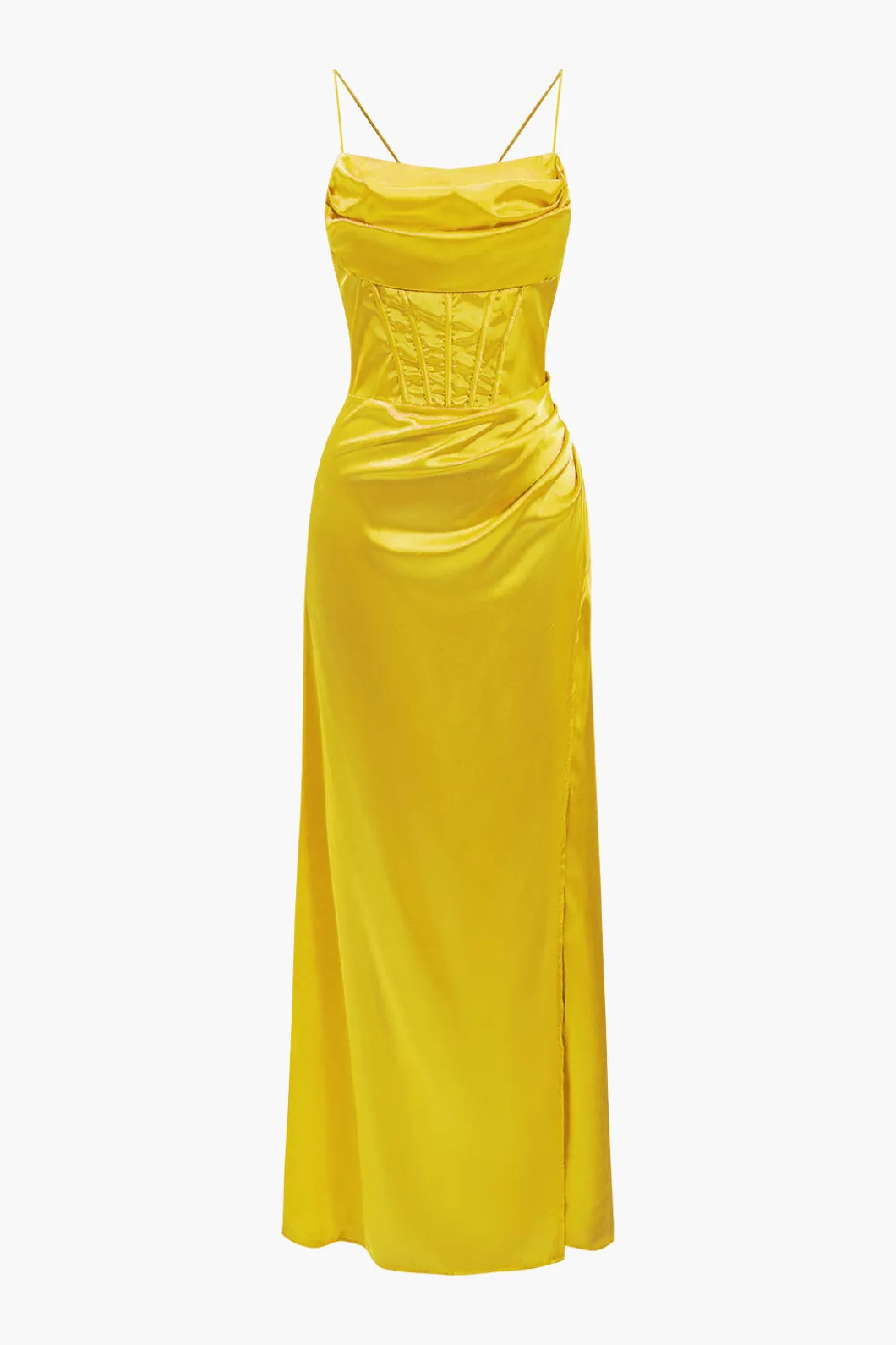 Corset Cowl Neck High Slit Maxi Dress>MICAS Clearance