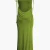 Cowl Neck Backless Tie Maxi Dress>MICAS Outlet