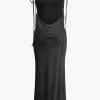 Cowl Neck Backless Tie Maxi Dress>MICAS Outlet