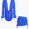 Cowl Neck Backless Tie Mesh Top And Asymmetrical Mini Skirt Set>MICAS Outlet