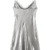 Cowl Neck Metallic Slip Mini Dress>MICAS Hot