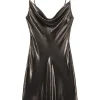 Cowl Neck Metallic Slip Mini Dress>MICAS Hot
