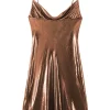 Cowl Neck Metallic Slip Mini Dress>MICAS Hot