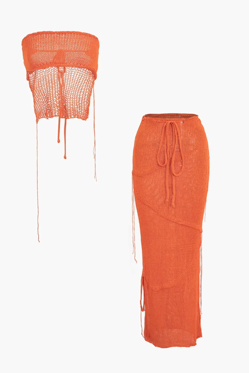 Crochet Backless Tube Top And Split Skirt Set>MICAS Clearance
