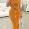 Crochet Backless Tube Top And Split Skirt Set>MICAS Clearance