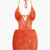 Crochet Halter Backless Mini Dress>MICAS Online