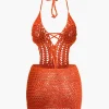 Crochet Halter Backless Mini Dress>MICAS Online