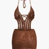 Crochet Halter Backless Mini Dress>MICAS Online