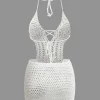Crochet Halter Backless Mini Dress>MICAS Online