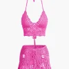 Crochet Halter Knit Cami Top And Mini Skirt Set>MICAS Online