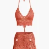 Crochet Halter Knit Cami Top And Mini Skirt Set>MICAS Online