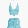 Crochet Halter Knit Cami Top And Mini Skirt Set>MICAS Online