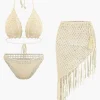 Crochet Halter Neck Bikini Set And Asymmetric Tassel Cover Up Set>MICAS New
