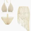 Crochet Halter Neck Bikini Set And Asymmetric Tassel Cover Up Set>MICAS New