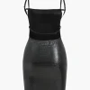 Crocodile Faux Leather Backless Sleeveless Slip Mini Dress>MICAS Outlet