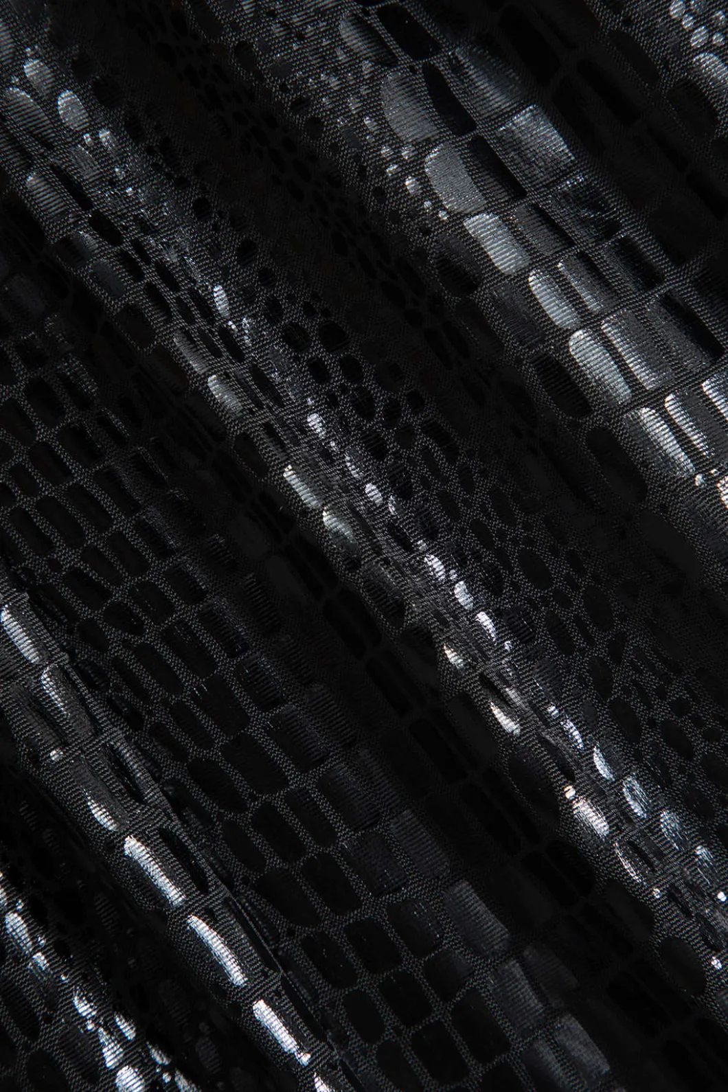 Crocodile Faux Leather Zipper V-Neck Maxi Dress>MICAS New