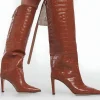 Crocodile Leather Pointed Toe Over The Knee Boots>MICAS Clearance