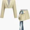 Crop Blazer And Asymmetrical Tie-Wrap Skirt Set>MICAS Outlet