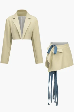 Crop Blazer And Asymmetrical Tie-Wrap Skirt Set>MICAS Outlet