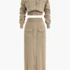 Cropped Button-Up Knit Top And Maxi Skirt Set>MICAS Best