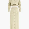Cropped Button-Up Knit Top And Maxi Skirt Set>MICAS Best