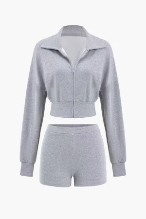 Cropped Zipper Top And Shorts Set>MICAS Sale