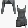 Cross Cut Out Crop Top And Asymmetrical Drawstring Mini Dress Set>MICAS Sale