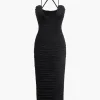 Cross Strap Mesh Ruched Midi Dress>MICAS Fashion