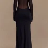 Crossed Mesh Sheer V-Neck Long Sleeve Maxi Dress>MICAS Sale
