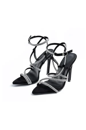 Crossed Rhinestone Pointed Toe High Heels>MICAS Clearance