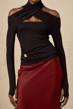 Crossed Ruched Long-Sleeve Top>MICAS New