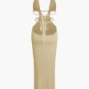 Cut Out Halter Backless Knit Maxi Dress>MICAS Hot
