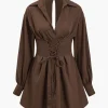 Cut Out Lace Up Long Sleeve Mini Dress>MICAS Best
