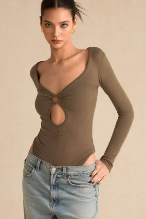 Cut Out Long Sleeve Ruched Bodysuit>MICAS Outlet