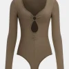 Cut Out Long Sleeve Ruched Bodysuit>MICAS Outlet