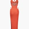 Cut Out Open Knit Backless Halter Maxi Dress>MICAS Best