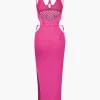 Cut Out Open Knit Backless Halter Maxi Dress>MICAS Best