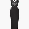 Cut Out Open Knit Backless Halter Maxi Dress>MICAS Best