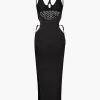 Cut Out Open Knit Backless Halter Maxi Dress>MICAS Best